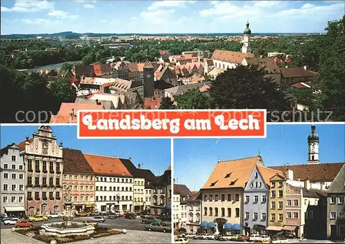 Landsberg Lech Blick ueber die Stadt Stadtplatz Marienbrunnen Rathaus Altstadt Kat. Landsberg am Lech