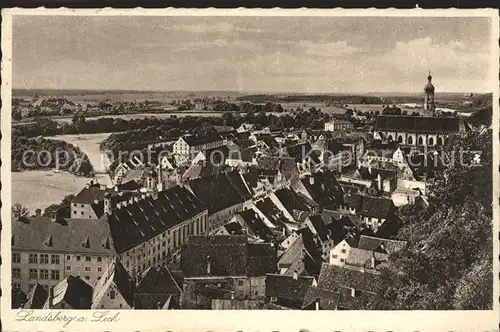 Landsberg Lech Blick ueber die Altstadt Kupfertiefdruck Kat. Landsberg am Lech