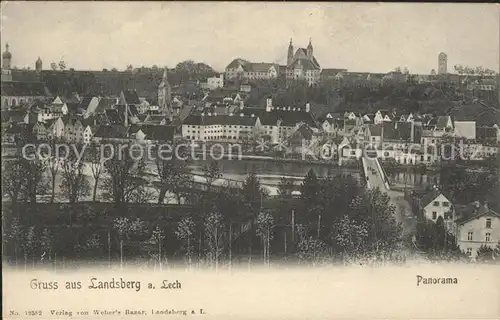 Landsberg Lech Panorama Lech Bruecke Altstadt Kirche Kat. Landsberg am Lech