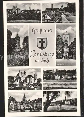 Landsberg Lech Altstadt Kirche Bergstrasse Mutterturm Bayertor Lechwehr Marienbrunnen Wappen Kat. Landsberg am Lech