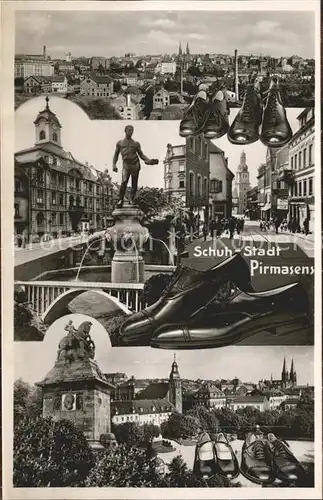 Pirmasens Gesamtansicht Schuhstadt Schusterbrunnen Skulptur Denkmal Bromsilber Kat. Pirmasens