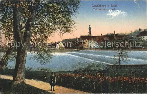 Landsberg Lech Partie am Lech Promenade Wehr Kat. Landsberg am Lech