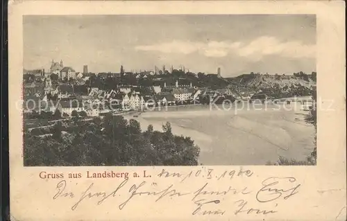 Landsberg Lech Gesamtansicht mit Lechwehr Kat. Landsberg am Lech