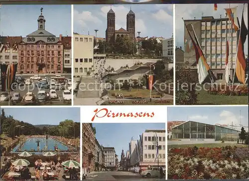 Pirmasens Teilansichten Kirche Treppe Fahnen Schwimmbad Kat. Pirmasens