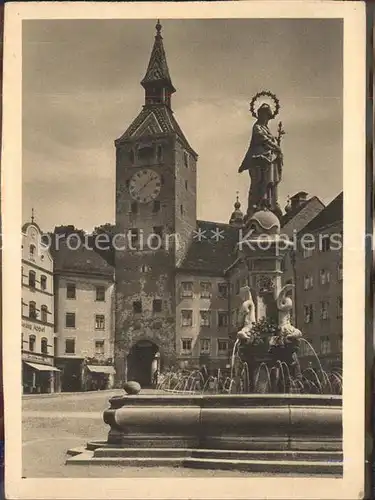 Landsberg Lech Hauptplatz Marienbrunnen Schmalzturm "Schoener Turm" Atlantis Kalender  Kat. Landsberg am Lech