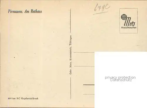 Pirmasens Partie am Rathaus Strassenbahn Kupfertiefdruck Kat. Pirmasens