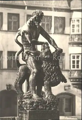 Gera Simson mit dem Loewen Bronzefigur Marktbrunnen Kat. Gera