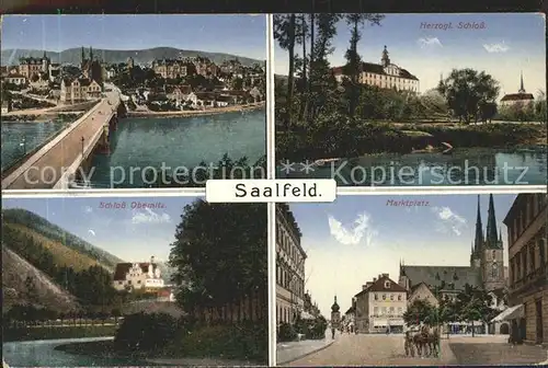 Saalfeld Saale Bruecke Schloss Marktplatz Kat. Saalfeld