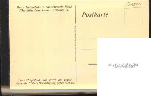Gera Partie an der Elster Landschaftsbild Bund Heimatschutz Landesverein Reuss Kat. Gera