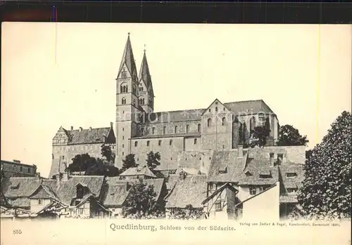 Quedlinburg Schloss mit Schlosskirche Suedseite Kat. Quedlinburg