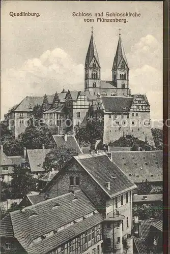 Quedlinburg Schloss und Schlosskirche vom Muenzenberg Kat. Quedlinburg