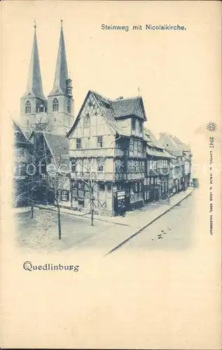 Quedlinburg Steinweg mit Nicolaikirche Kat. Quedlinburg