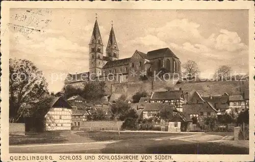 Quedlinburg Schloss und Schlosskirche von Sueden Kat. Quedlinburg