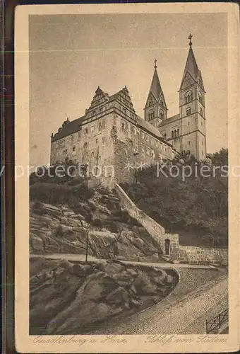 Quedlinburg Blick zum Schloss Kupfertiefdruck Kat. Quedlinburg