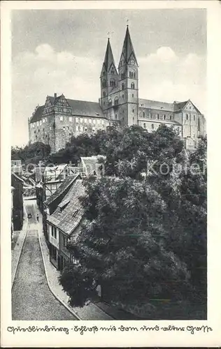 Quedlinburg Schloss mit Dom und alter Gasse Kupfertiefdruck Kat. Quedlinburg