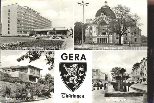 Gera Interhotel Stadttheater Terrassencafe Puschkinplatz Wappen Kat. Gera