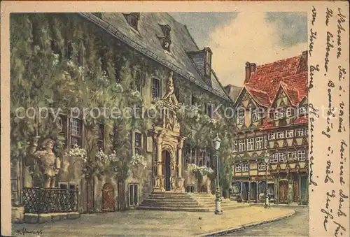 Quedlinburg Rathaus Kuenstlerkarte Tempera von M. Schewe Kat. Quedlinburg