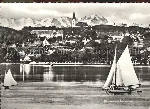 Diessen Ammersee Ansicht vom See aus Zugspitze Alpenkette Segelboot Wassersport Kat. Diessen a.Ammersee