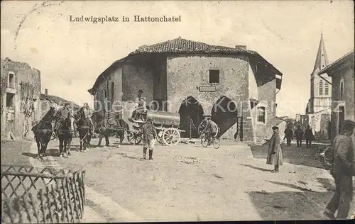 Hattonchatel Ludwigsplatz Pferde zerstoerte Haeuser Kat. Vigneulles les Hattonchatel