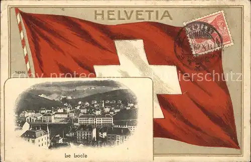 Le Locle Schweizer Fahne und Stadtansicht  / Le Locle /Bz. Le Locle
