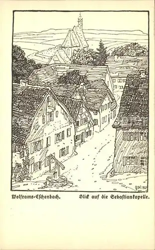 Wolframs-Eschenbach Sebastian Kapelle Federzeichnung / Wolframs-Eschenbach /Ansbach LKR