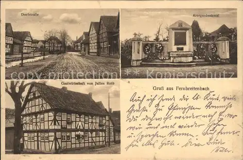 Fernbreitenbach Dorfstrasse Kriegerdenkmal Gastwirtschaft Julius Roth / Berka Werra /Wartburgkreis LKR