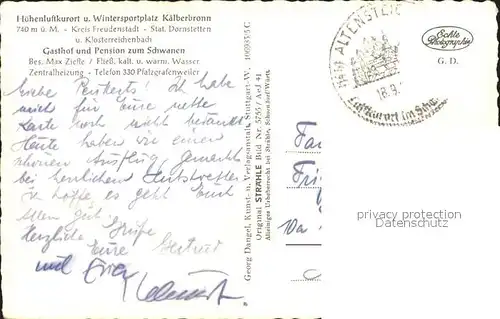 Kaelberbronn Gasthof Pension zum Schwanen Fliegeraufnahme / Pfalzgrafenweiler /Freudenstadt LKR