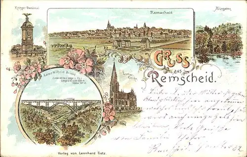 Remscheid Krieger-Denkmal Kaiser-Wilhelm-Bruecke Luther-Kirche Litho / Remscheid /Remscheid Stadtkreis