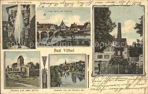 Bad Vilbel Kriegerdenkmal Victoria-Molita-Sprudel Bahnpost-Stempel / Bad Vilbel /Wetteraukreis LKR