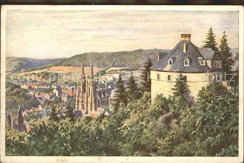 Marburg Lahn Blick von der Hexenkanzel Schloss Kuenstlerkarte Kat. Marburg