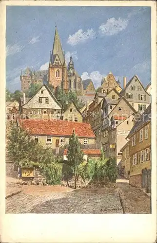 Marburg Lahn Schloss von der Kasernenstrasse Kuenstlerkarte Kat. Marburg