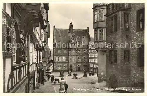 Marburg Lahn Oberer Marktplatz mit Rathaus Kat. Marburg