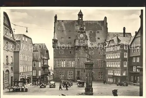 Marburg Lahn Marktplatz mit Brunnen und Rathaus Kat. Marburg
