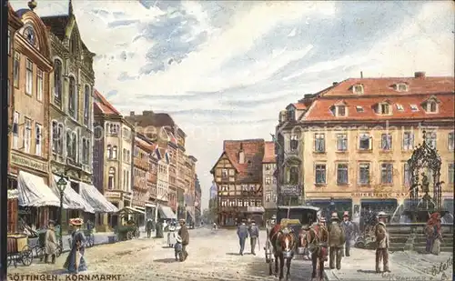 Goettingen Niedersachsen Kornmarkt Pferdekutsche Gaenselieselbrunnen Kat. Goettingen