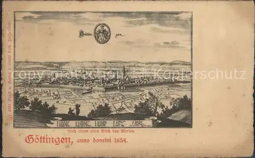 Goettingen Niedersachsen Staedtebild von 1654 Alter Stich Kat. Goettingen