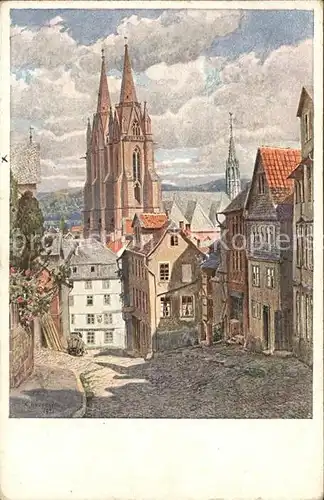 Marburg Lahn Am Roten Graben Kirche Kuenstlerkarte Kat. Marburg