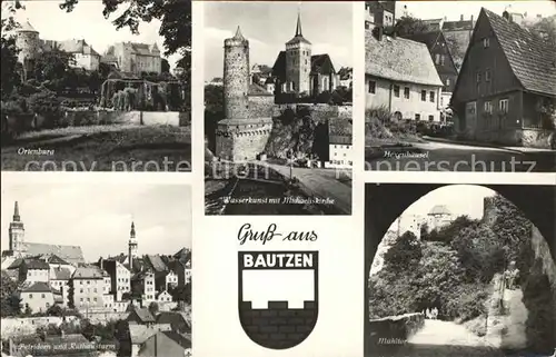 Bautzen Ortenburg Wasserkunst Michaeliskirche Hexenhaeusel Rathausturm Muehltor Kat. Bautzen