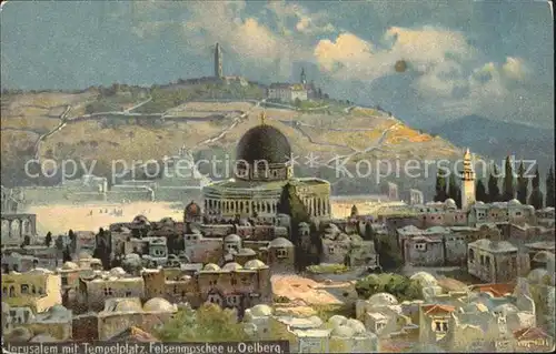 Jerusalem Yerushalayim mit Tempelplatz Felsenmosche und Oelberg Kat. Israel