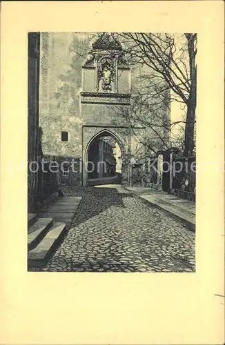 Bautzen Toreingang zur Ortenburg mit Denkmal des Ungarnkoenigs Mathias Corvinus Kat. Bautzen