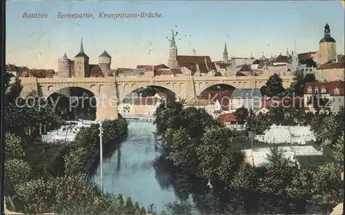 Bautzen mit Spree und Kronprinzenbruecke Kat. Bautzen