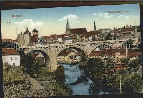 Bautzen mit Spree und Kronprinzenbruecke Kat. Bautzen