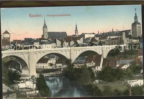 Bautzen mit Spree und Kronprinzenbruecke Kat. Bautzen