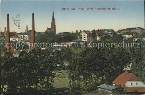 Loebau Sachsen Teilansicht Fabrikschlote Kirche Kat. Loebau