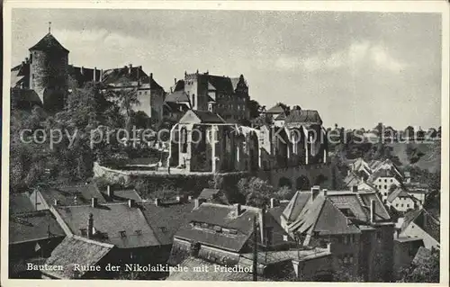 Bautzen Ruine der Nikolaikirche mit Friedhof Kat. Bautzen