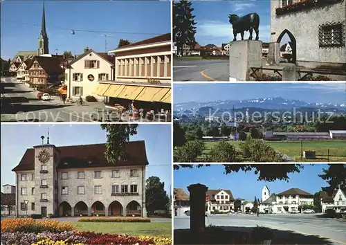 Amriswil TG Teilansicht Kirche Standbild Panorama Rathaus Brunnen Kat. Amriswil