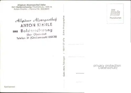 Balderschwang Allgaeuer Alpengasthof Adler  Kat. Balderschwang