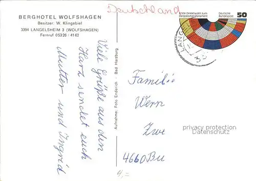 Langelsheim Berghotel Wolfshagen Kat. Langelsheim