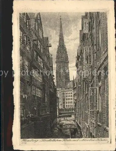 Hamburg Stechelhoern Fleth mit Nicolai Kirche  Kat. Hamburg