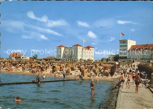 Cuxhaven Nordseebad Strand mit Strand Hotel und Ove Ovens Haus  Kat. Cuxhaven