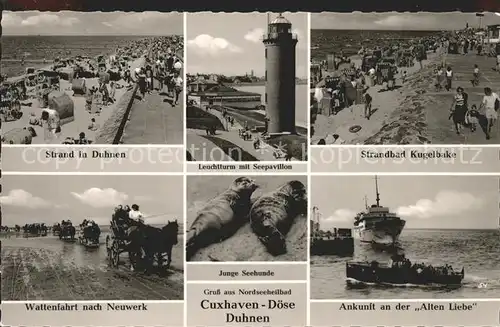 Cuxhaven Nordseebad Duhnen Neuwerk Leuchtturm mit Seepavillon Kugelbake Kat. Cuxhaven